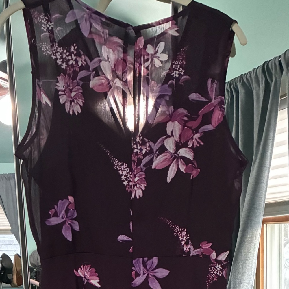Calvin Klein Deep Purple Dress with Pink Floral Accents